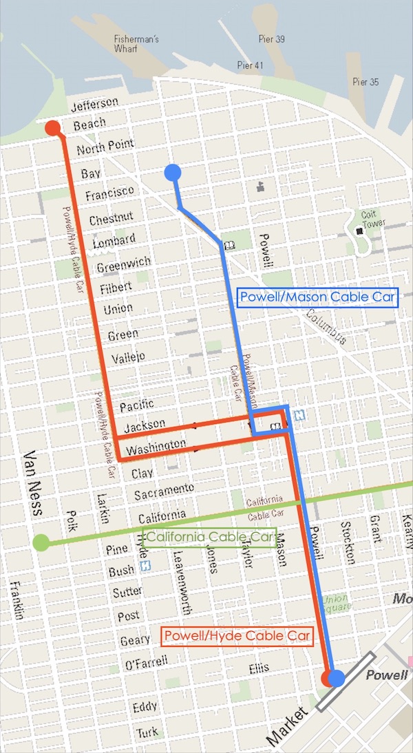 舊金山交通 Cable cars纜車 路線圖