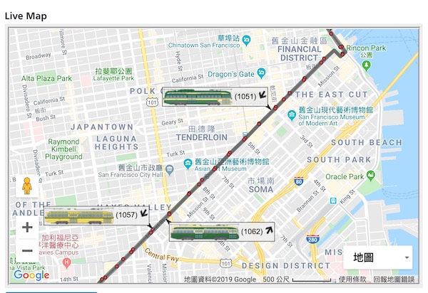舊金山交通 Historic Streetcars 復古電車 即時 地圖