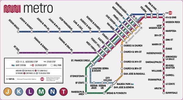 美國舊金山 muni metro 路線地圖